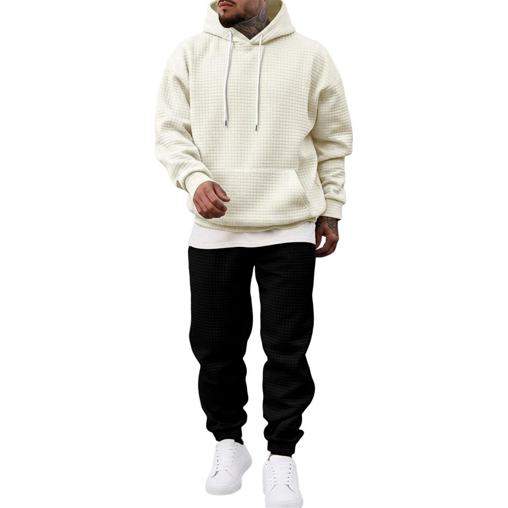 Men's Casual Sweatshirt Set with Knit Pattern for Fall Winter Daily Wear