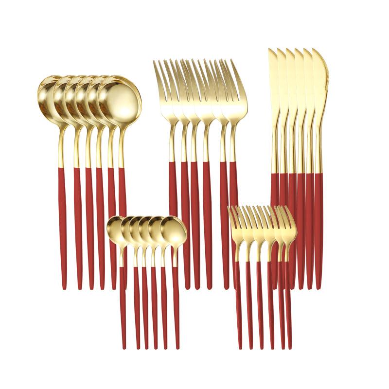 30 Pcs Black Gold Cutlery Set Chopsticks Knife Fork Spoon Golden Stainless Steel Korean Dinnerware Set Luxury Tableware Set