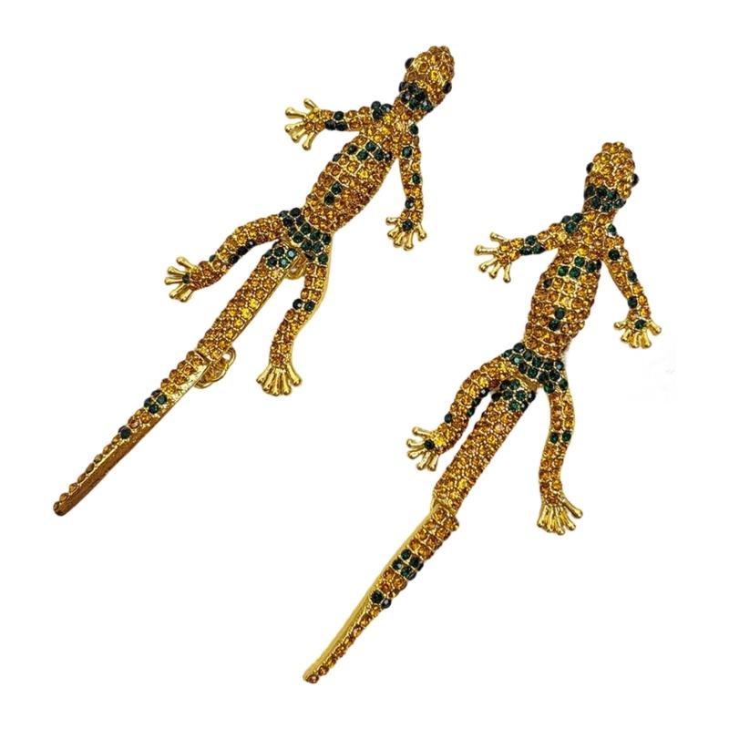 

Stylish Geckos Shape Drop Earrings Gold And Green Color Alloy Material Ear Pendant Perfect For Parties And Daily Wear