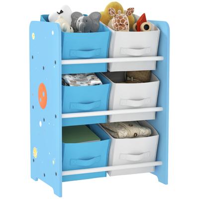 Children's Shelf for Kids Ages +3 Toy Shelf with 6 Non-Woven Fabric Boxes 43x30x60 Cm Blue