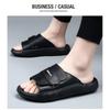 Herren Genuine Leather Slide Sandalen Outdoor Slip-On Flache Schuhe Mit Rutschfester Sohle