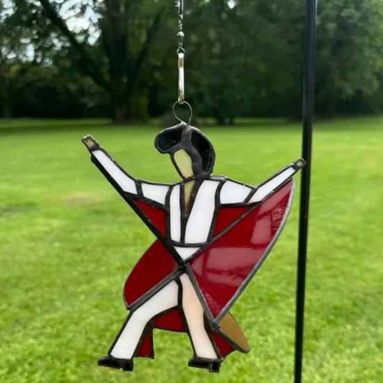 Dancing King Hanging Decoration Stained Glass Style Spinner Kinetic Acrylic Hanging Ornament for Window Porch Garden Artistic Housewarming Gift