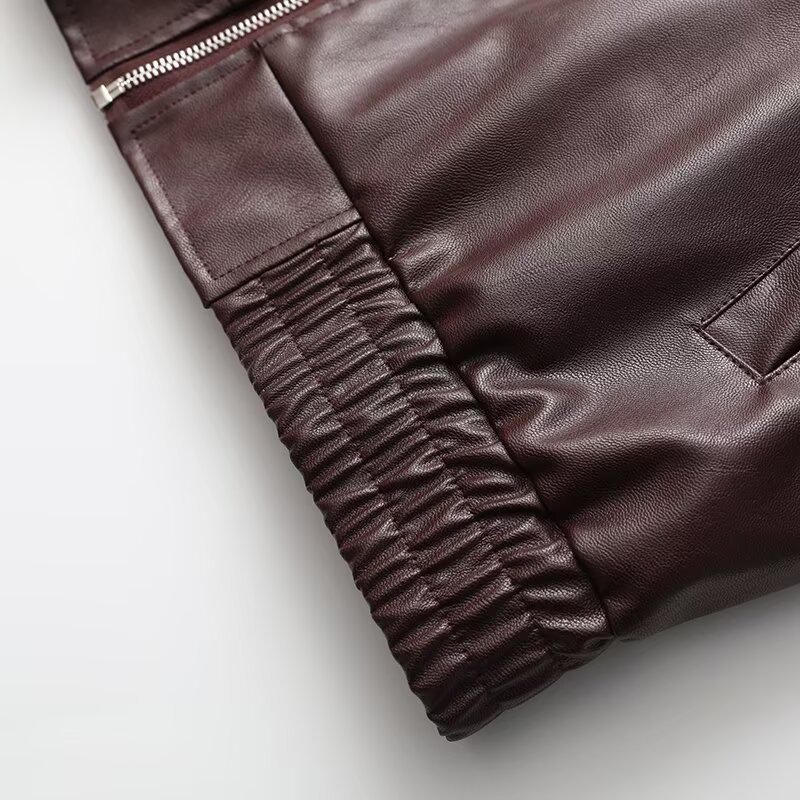 2024 Autumn/Winter Women's Street Fashion Faux Leather Lapel Jacket