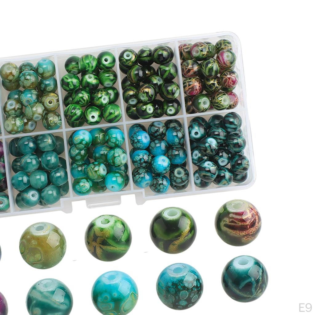 200 Pcs Glass Beads Kit 8mm Round Handmade W / Holes for Beading Home Decoration