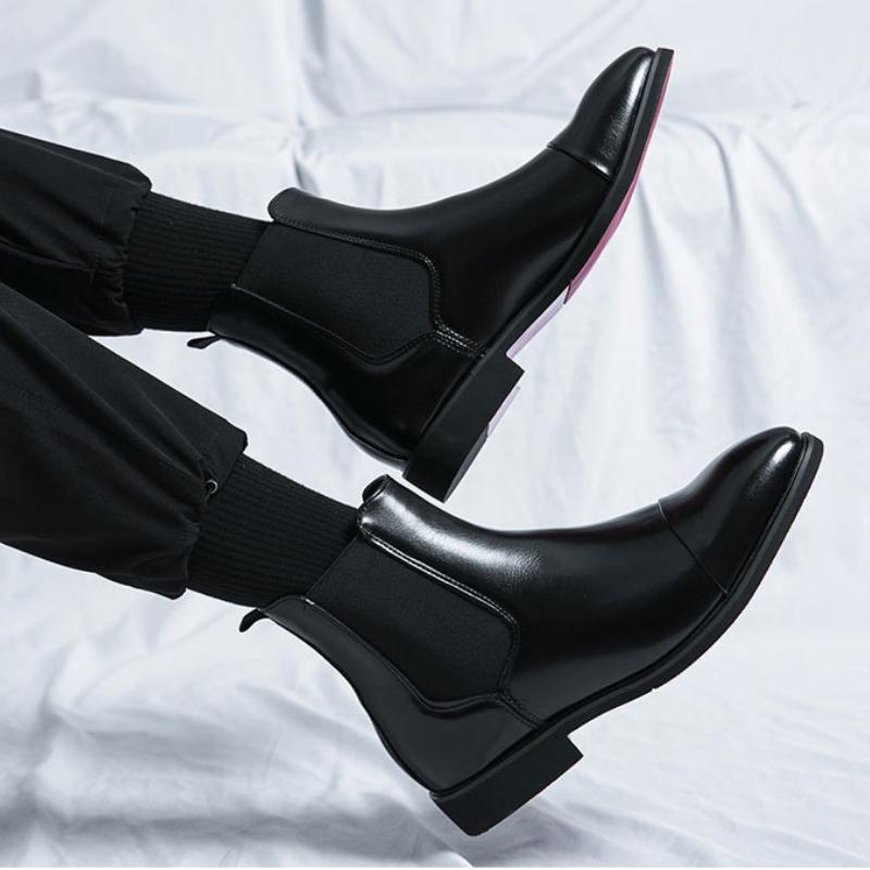 Autumn winter pointed toed male Boots Redsoled high top leather shoe English casual Chelsea boot Fashion comfortable men's shoes