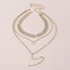 Gold Back Chain Metal Rhinestone Necklace Retro Multi-Layer Necklace  Wedding