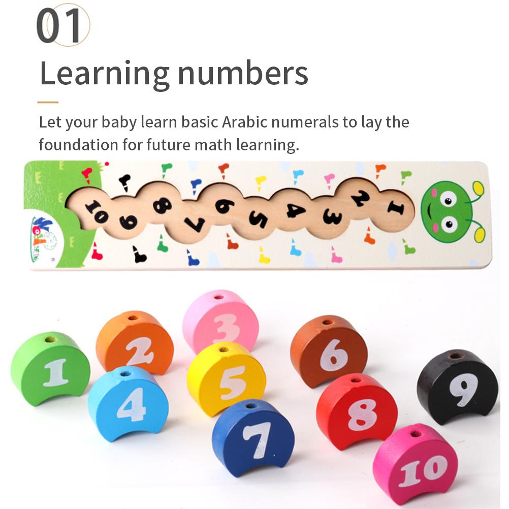 Mărgele de lemn cu viermi pentru înșirat, Mărgele cu numere, Joc de înșirat, Jucărie, Jucărie educativă pentru matematică timpurie