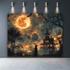 Halloween Witch and Full Moon Haunted House Background - Multi-functional Polyester Photography Backgroundzyc