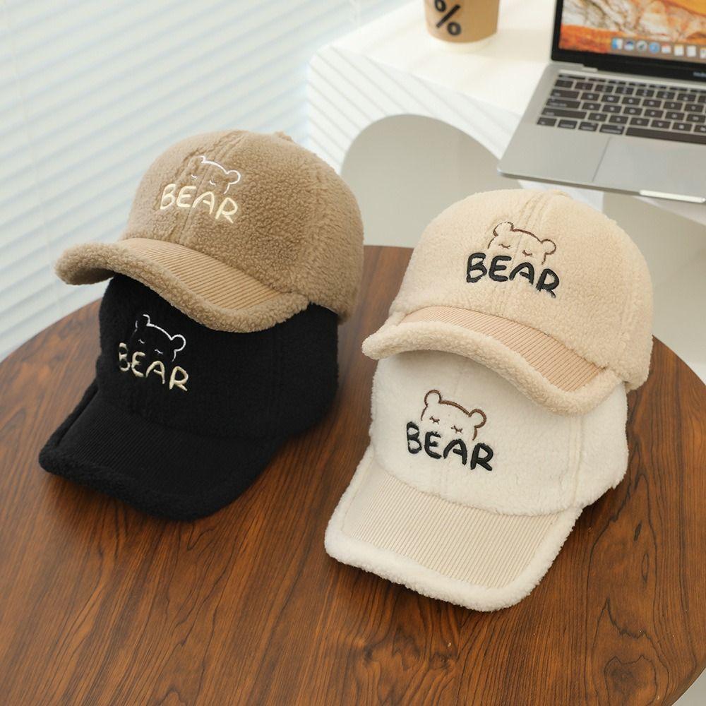 Lamb Fleece Baby Duck Cap Plush Material Children Peaked Caps Bear Embroidered Cap Autumn Winter