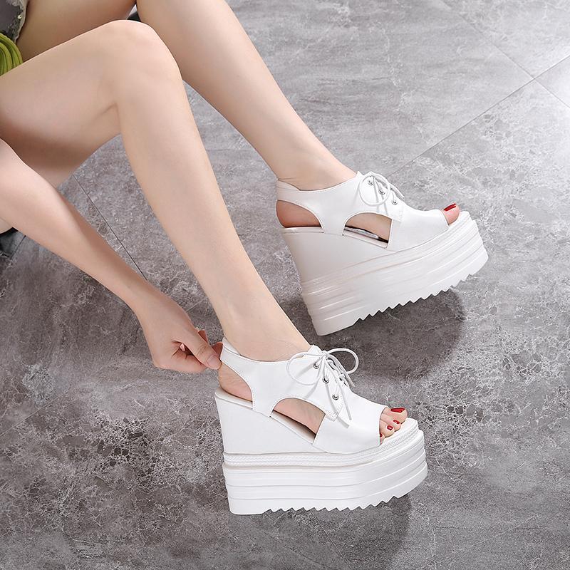 Fashion 16CM Super High Heels Wedges Women Sandals 14CM Summer Thick Bottom Peep Toe Platform Female Sandals Sexy Party Dress Show Shoes