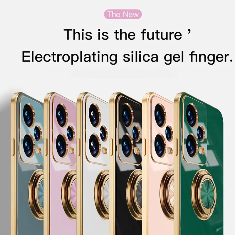 Carcasa de telefon cu suport de inel placat pentru Xiaomi Poco X6 X5 M6 Pro F5 Pro C50 carcasa de protectie cu suport de lux Husa de protectie completa