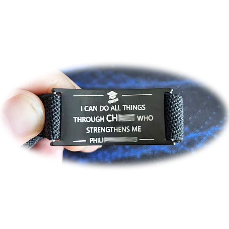 Black Men's Adjustable Stainless Steel Flag Bracelet