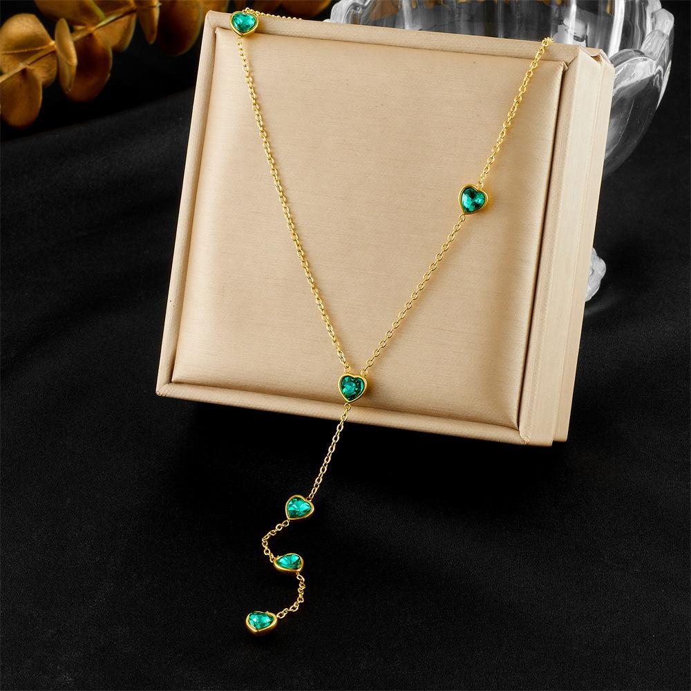 

Fashion Minimalist Vintage Faceted Colorful Rhinestone Heart Y-Shaped Choker Chain Necklace for Women Daily Versatile