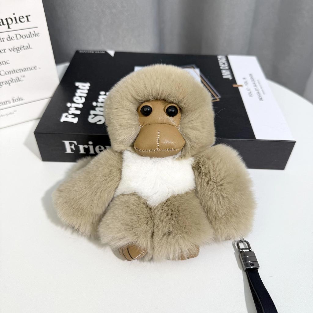 [Little Monkey] Real Rex Rabbit Hair Bag Pendant Car Keychain Cute School Bag Pendant