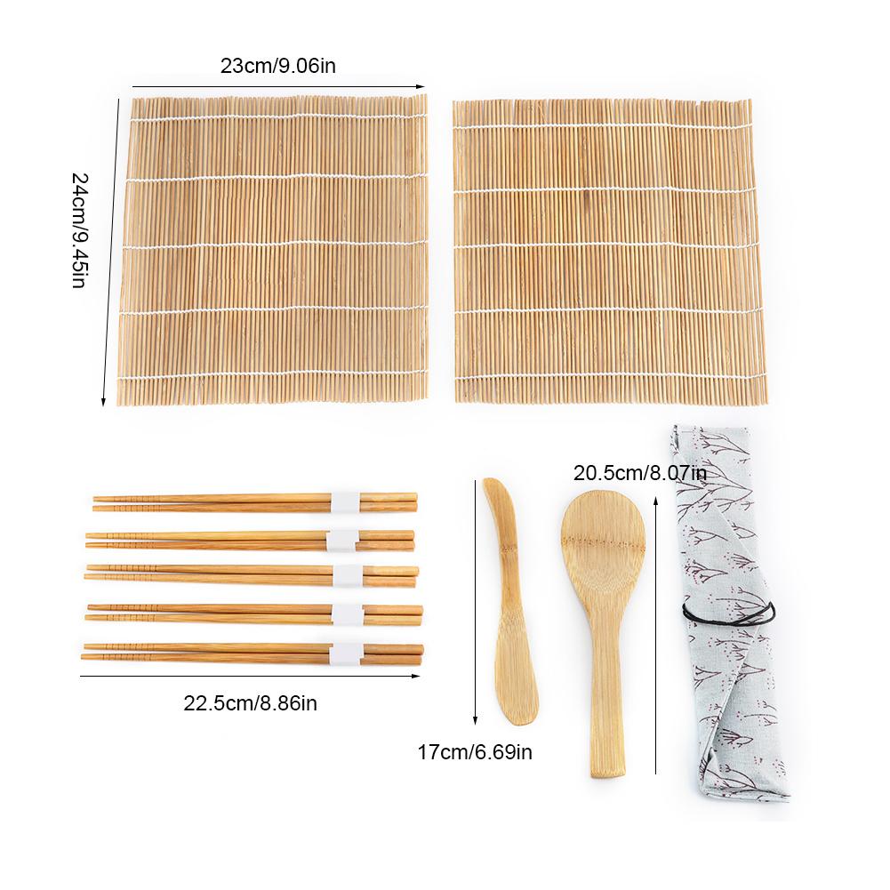 9-teiliges Sushi-Set aus Bambus, inklusive 2 Rollmatten, 5 Essstäbchen, 1 Paddel und 1 Sushi-Klinge