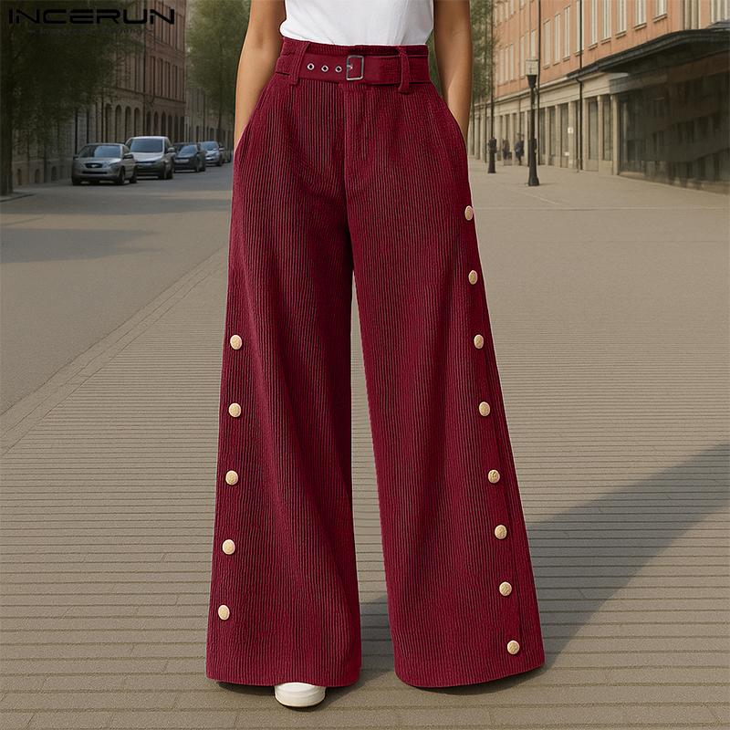 INCERUN Men Zip-up High Waist Casual Loose Long Texture Pants Trousers