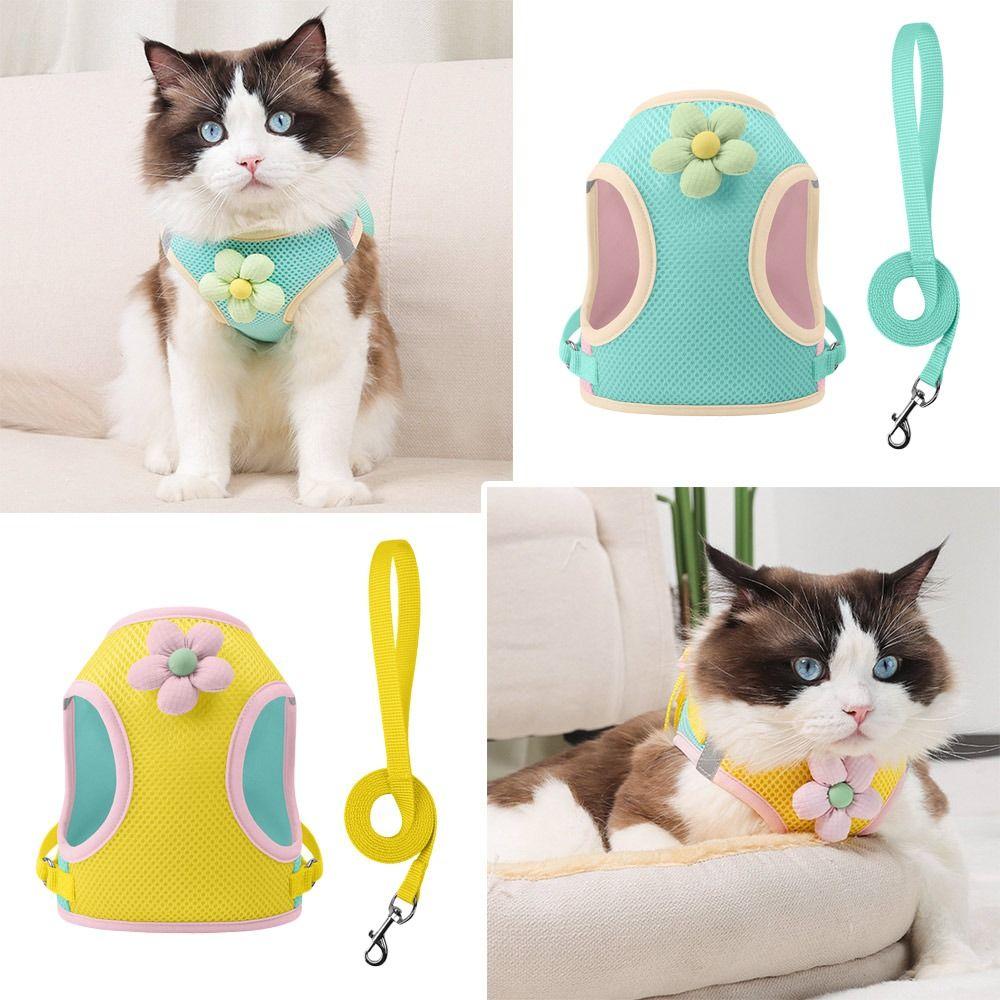 

Flower Dog Chest Straps Dual-Color Splicing Pet Vest Harness Summer Cat Harness Leash Set Pet S