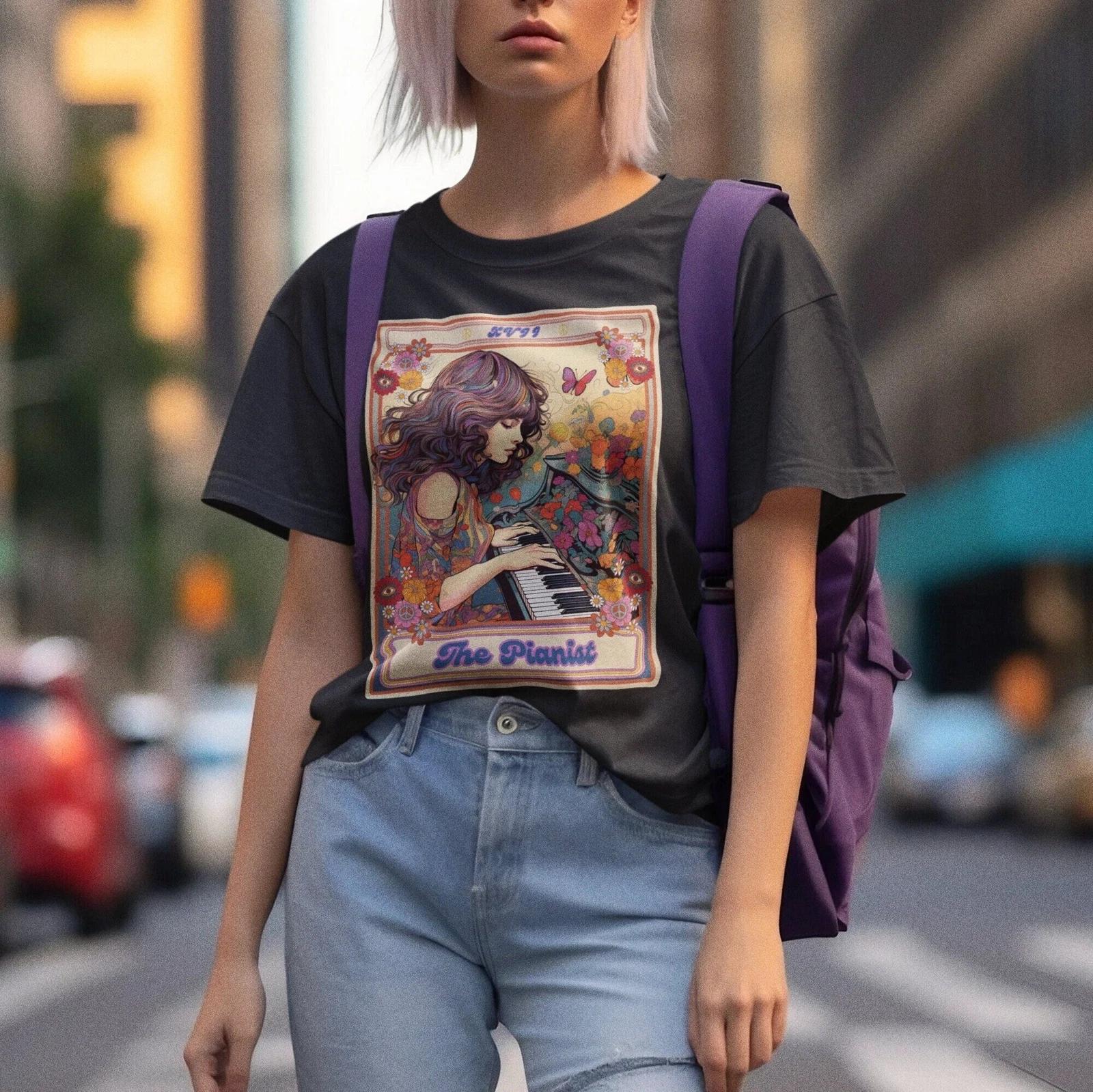 The Pianist Tarot Card Shirt, Piano Shirt L