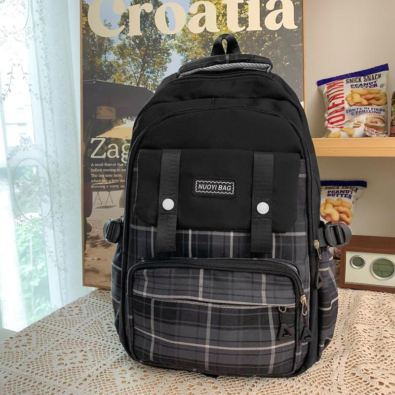 New Large-capacity Make-up Bag Trendy and Fashionable Plaid Junior High School College Student Backpack Two-piece Backpack Fashionable