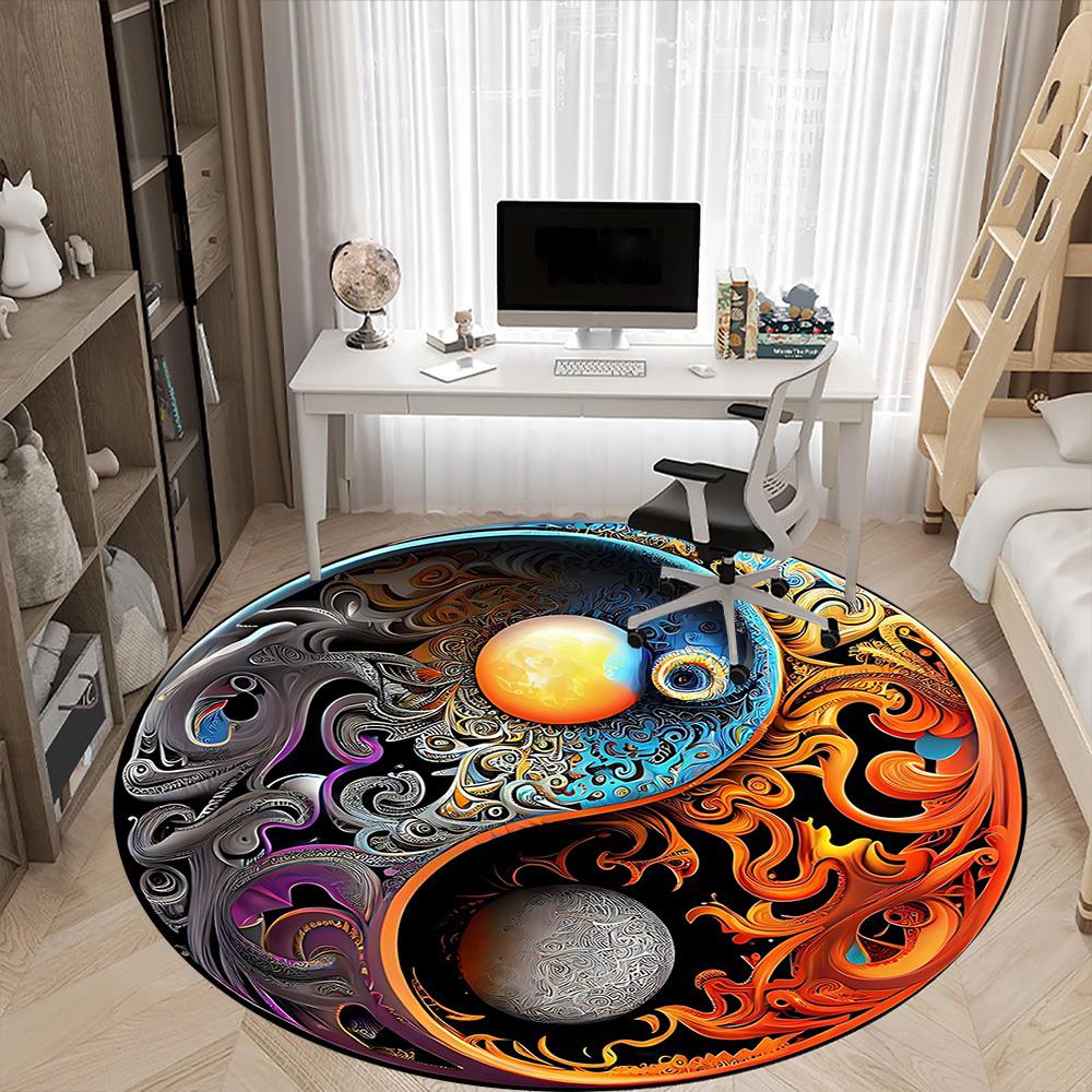 1PC Cosmic Yin-Yang Chair Carpet for Office Non-Slip, Lightweight, Machine Washable Rug for Office, Sleeping, Room - Holiday DecorPolyester,