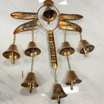 Antique Bronze Dragonfly Wind Chime - 65cm Metal Garden Art with 7 Soothing Melodic Bells, Outdoor Patio Balcony Decor for Home