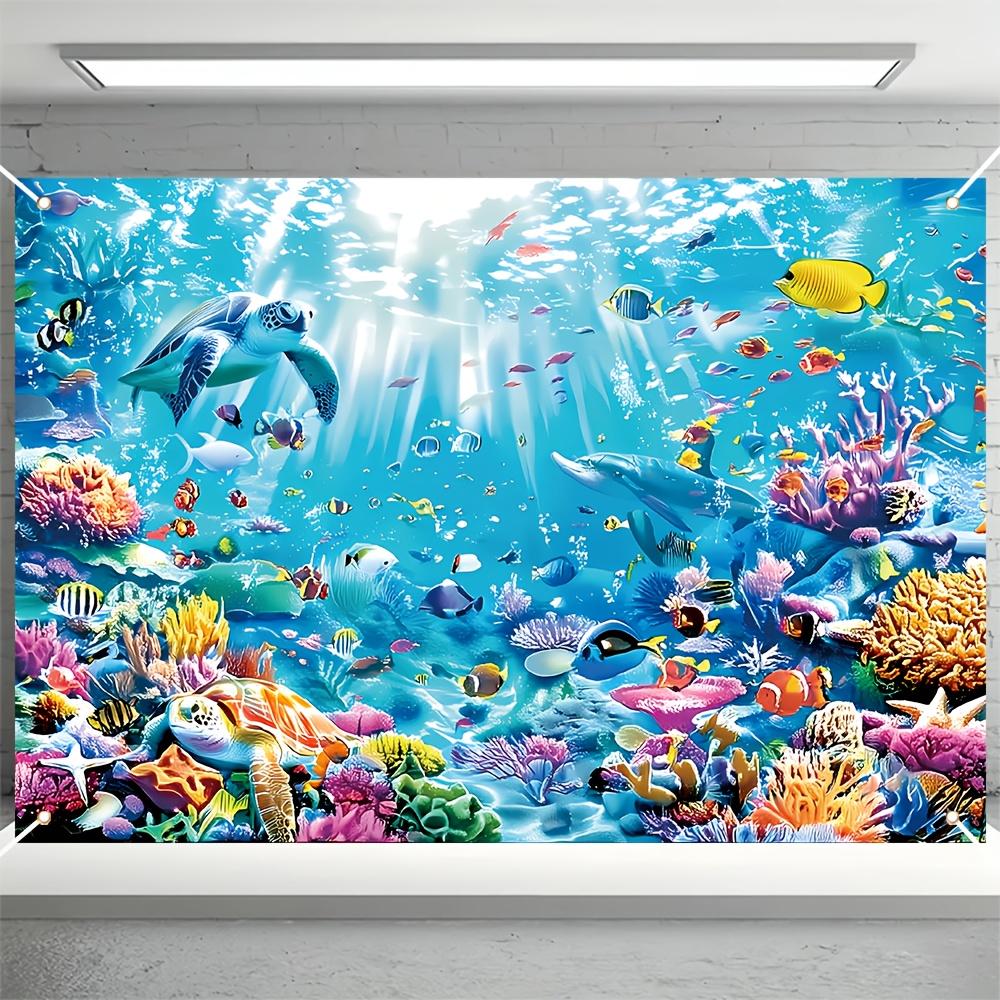 1 Stück Meeresleben Hintergrund Polyesterfaser Unterwasserszene Banner mit Schildkröten Fischen und Korallen Universelle Feiertagsdekoration