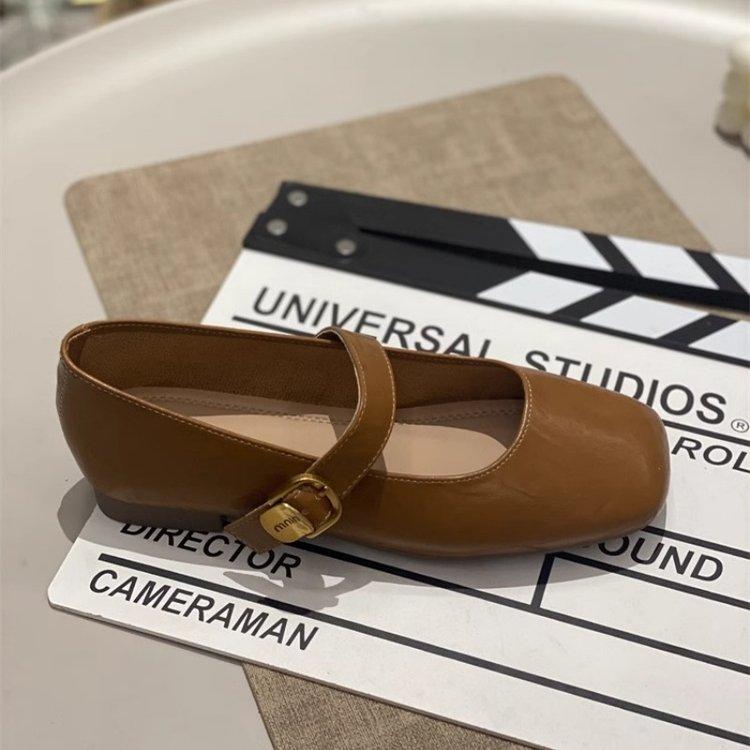 Soft Leather Version Square Head Versatile French Small Leather Shoes Women's 2025 New Spring and Summer Flat Bottom Retro Soft Sole Mary Jane Single