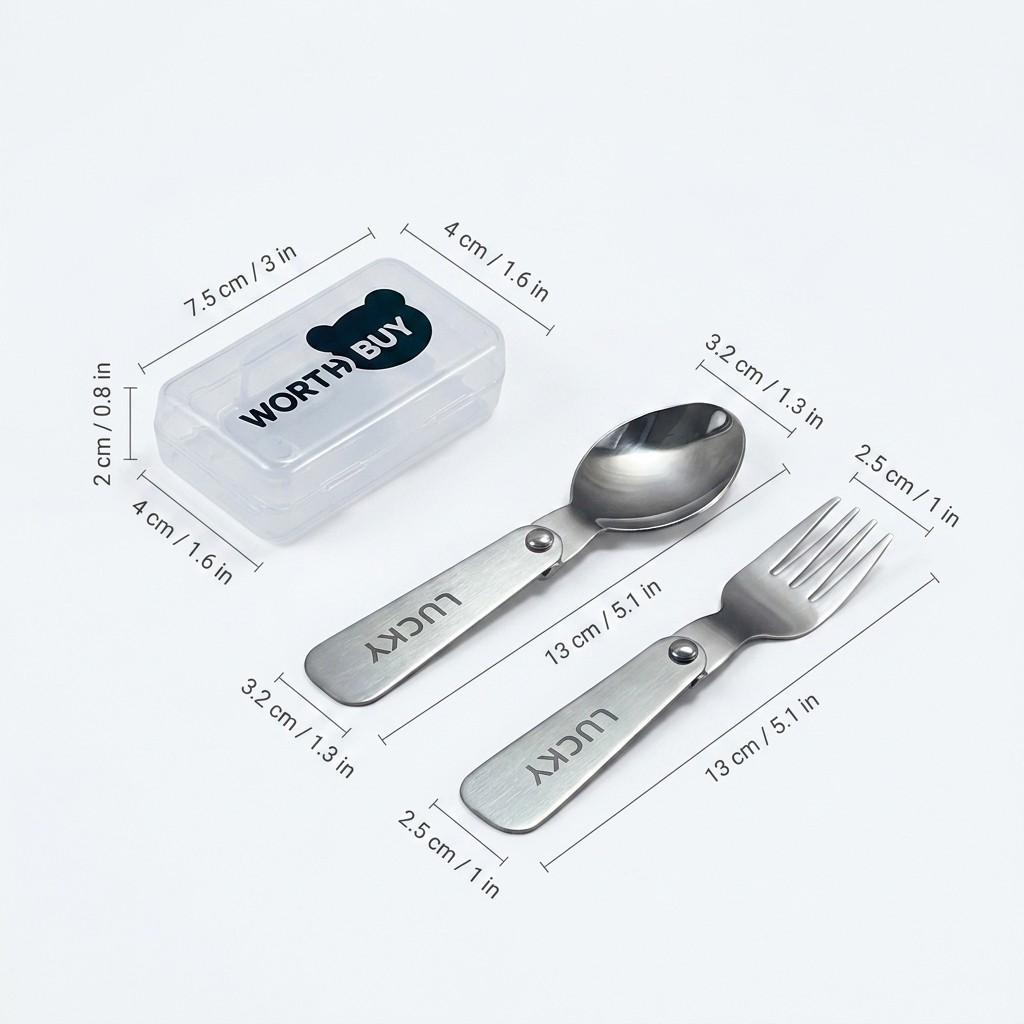 3Pcs/Set Portable Folding Fork Spoon With Box 304 Stainless Steel Cutlery Set Mini Cute Tableware Set Suitable for Kids Students