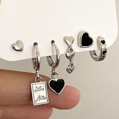 6Pcs Gothic Heart Drop Earrings Set for Women Hip Hop Punk Tassel Chain Earring Irregular Dangle Hoop Earrings Zircon Gift