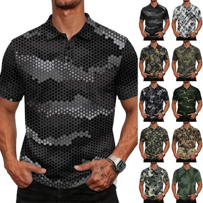 Men’s Short Sleeve Polo Shirt with Camouflage Print Classic Fit Soft Fabric Comfortable Collar Design