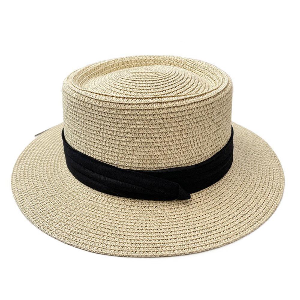 Flat Brim Straw Woven Hat Wide Brim Women's Sun Hat Fashion Sunscreen Bucket Hat  Hiking