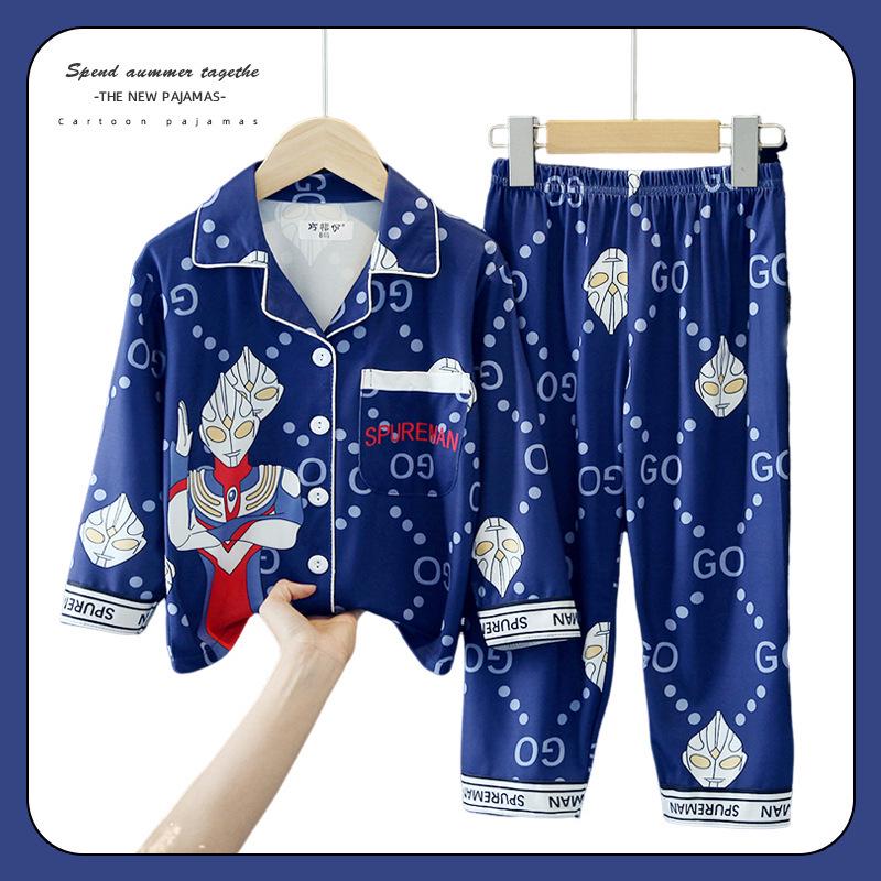 Children's Spring/Autumn Cartoon Print Pajamas, Long-Sleeve Cardigan Style for Boys and Girls