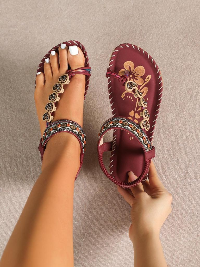 Bohemian Ethno Damen Perlen Sommer Strand Sandalen