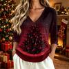 Women's Casual Christmas Print V-Neck Three-Quarter Sleeve T-Shirt Top