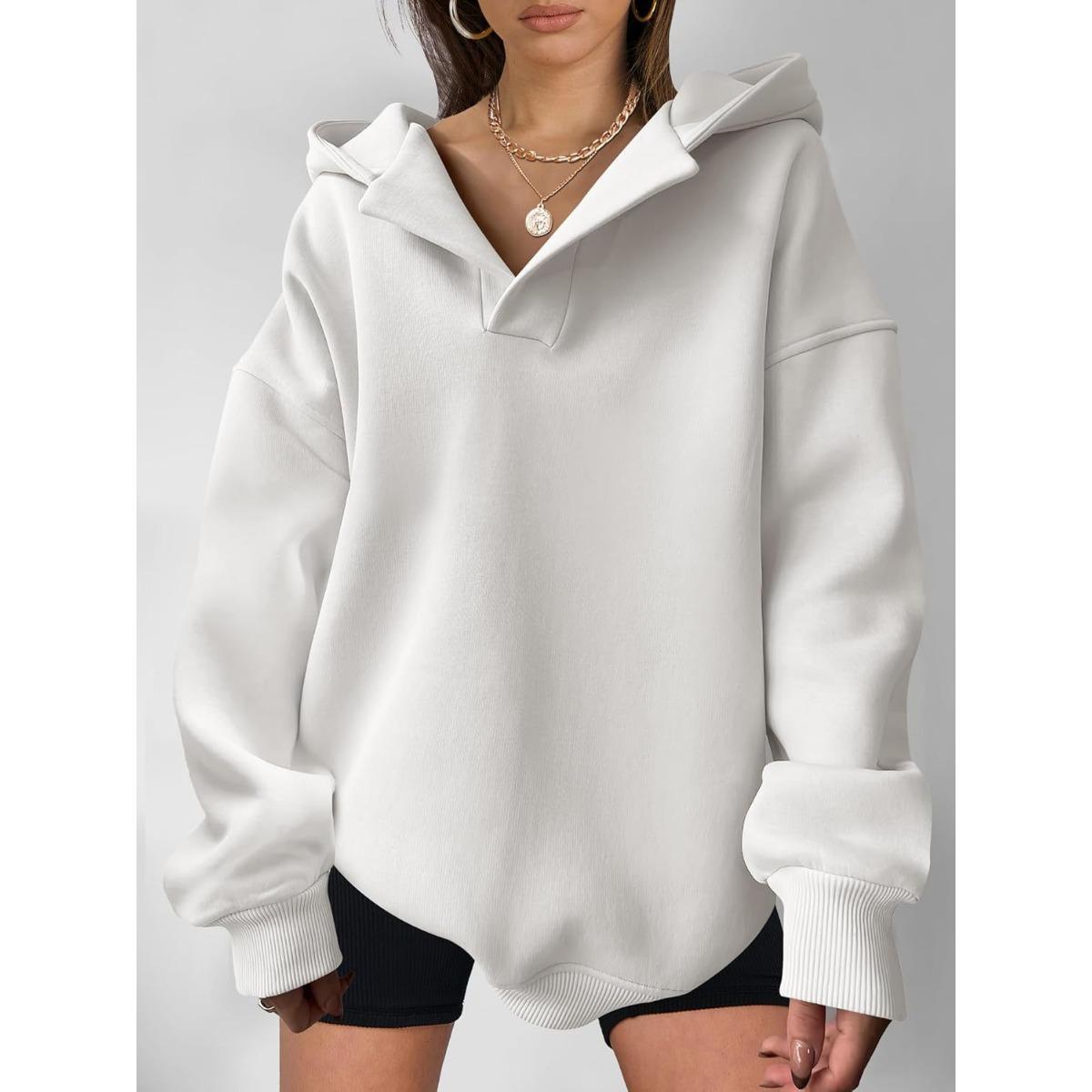 

Autumn and Winter Women s Sportswear Solid Color Long Sleeved Hooded Solid Color Loose Sweatshirt S білий