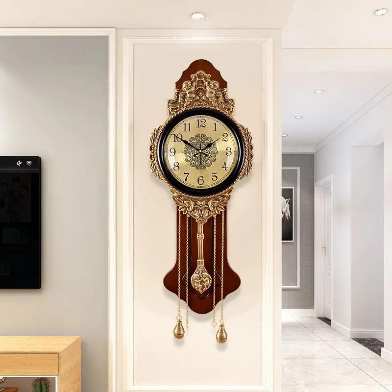 Luxury Silent Wall Clock Pendulum Wood Vintage Large Living Room Clock Art Decor Digital Clock Elegant Watch Modern Unusual
