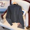 Gray Women's Knitted Sweater, Half-High Collar, Zipper Jacket, 2026 Spring Style - Versatile Base Layer or Outerwear