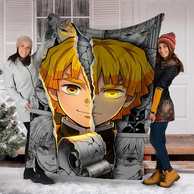 1pc Agatsuma Zenitsu (4) Theme Blanket - Digital Print, Polyester, Cozy for All Seasons, Perfect for Outdoor, and Travel