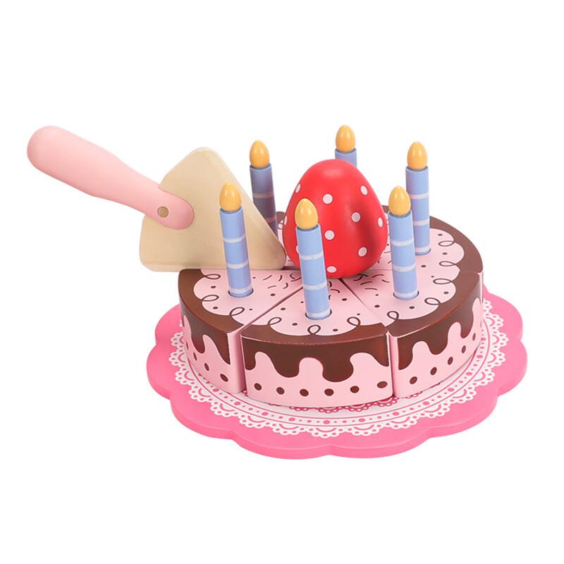 Brangdy Wooden Strawberry Birthday Cake Pretend Play Toy