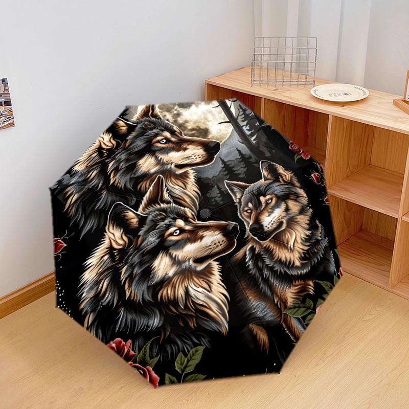 

1 PC Automatic Folding Umbrella - Fierce wolf Pattern, Portable & Foldable Design with 8 Ribs, Christmas Birthday Gifts