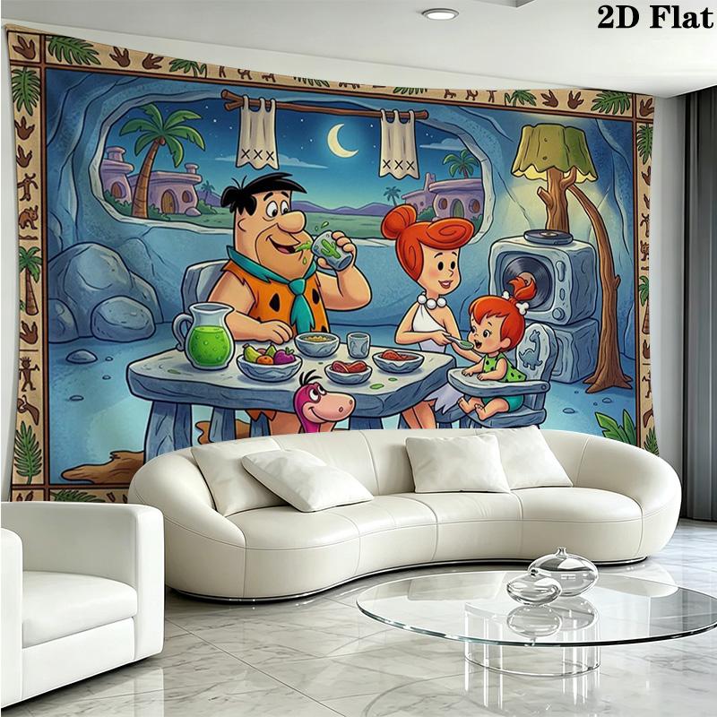 The Flintstones Cartoon Wall Tapestry Aesthetic Wall Hanging Printed Fabric Blanket Decorative Tapestries for Bedroom Living Room Home Decor