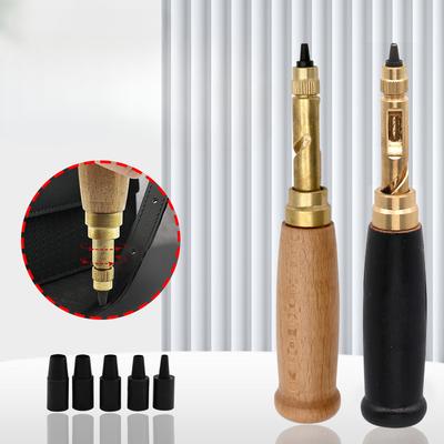 1 Satz 6 Größen Einstellbarer Japanischer Schraublochstanzer Leder Papier Handwerk Gürtellochstanzer Holzgriff Buchbindewerkzeug