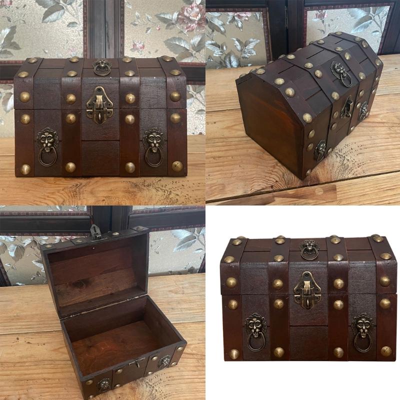 Antique Style Wooden Storage Box with Lock and Lid for Jewelry and Keepsakes Decorative Treasures Chest Home Decoration