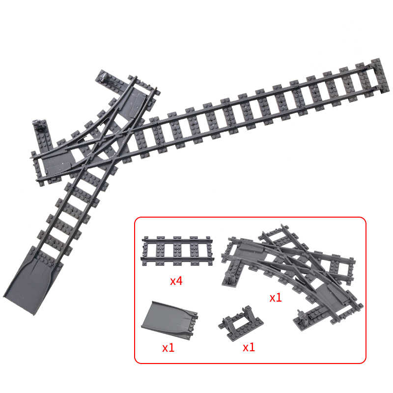 MOC Creative Expert Ideas City Train Tracks Straight Curved Switch Crossings Rails Bricks Building Blocks DIY Toys for Kids Gift
