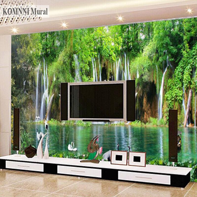 Wasserfall-Kranich-Tapete, Landschaftswandbild, Wohnzimmer, Schlafzimmer, Heimdekoration, Tapete