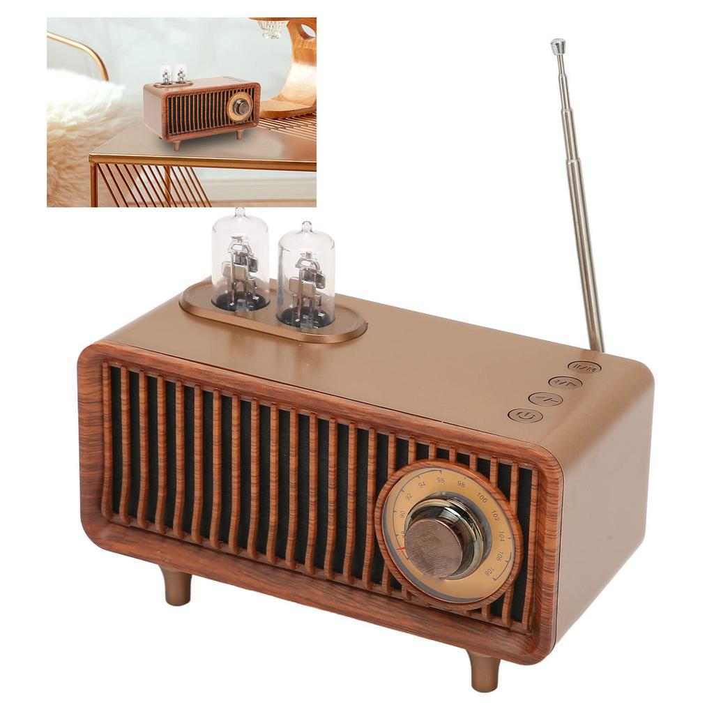 Retro Bluetooth Speaker with LED Light and Vacuum Tube for PC/Laptop (Wood)