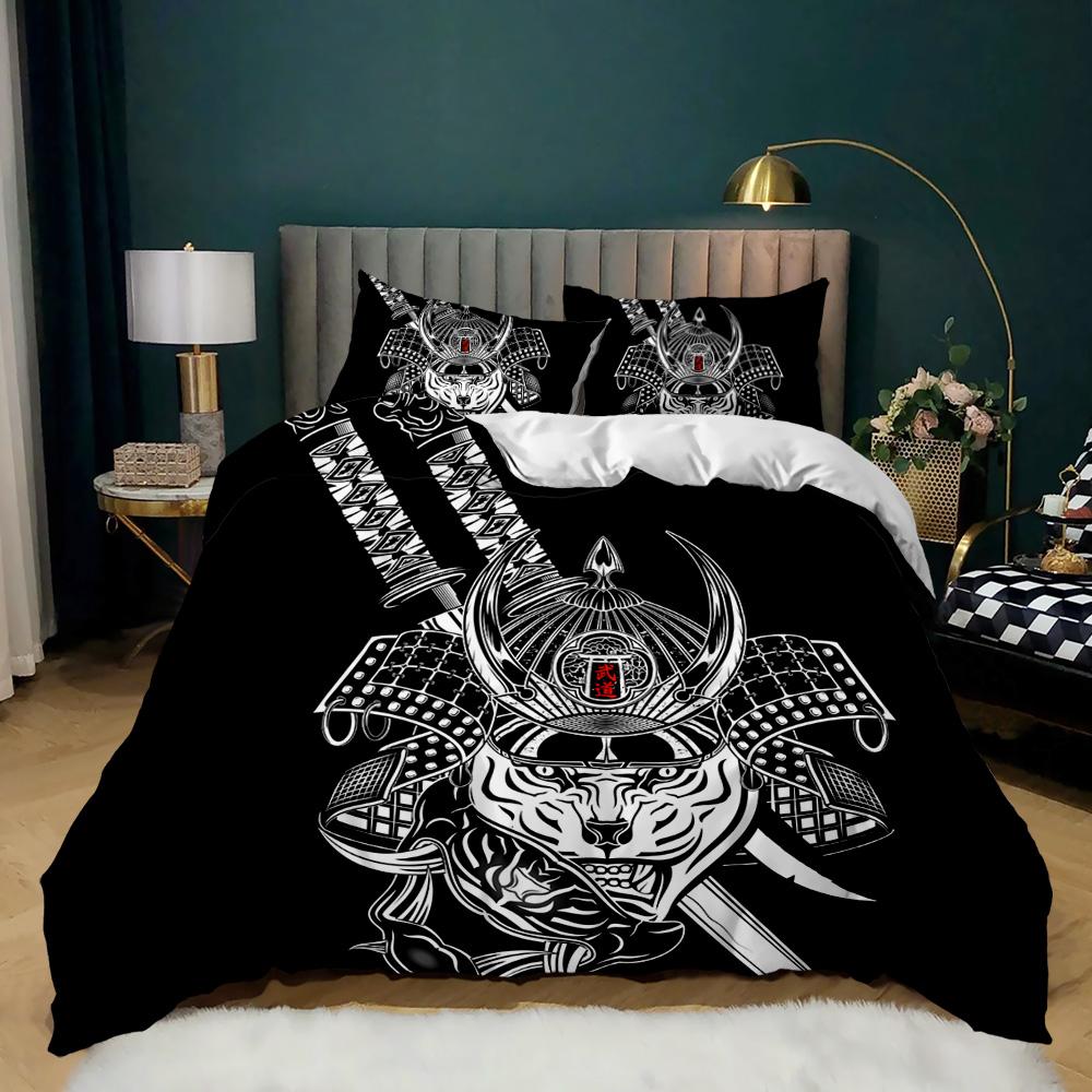 Japanese Style Bedding Set Traditional Kimono Motifs Comforter Cover Queen Size,Tokyo Duvet Cover Geisha Japan Asian Quilt Cover