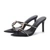 Fashion Luxury Rhinestones Gem Narrow band Women Slipper Sandals Elegant Pointed toe Thin High heels Mules Slides Fashion Party Shoes