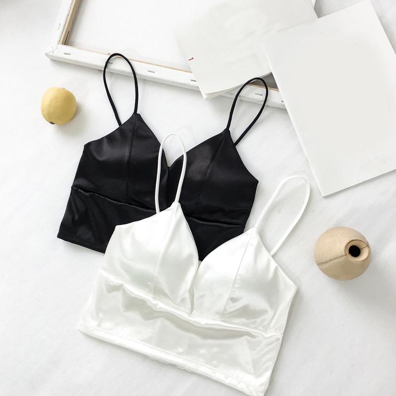 Women's Tube Top Silk Comfortable Crop Top Sexy Camisole Wireless Summer V-Neck Sleeveless Underwear
