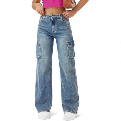Jeans de Mujer de Pierna Recta, Ajustados, Versátiles, Casuales, Modernos, con Múltiples Bolsillos, de Cintura Alta, Estilo Vintage